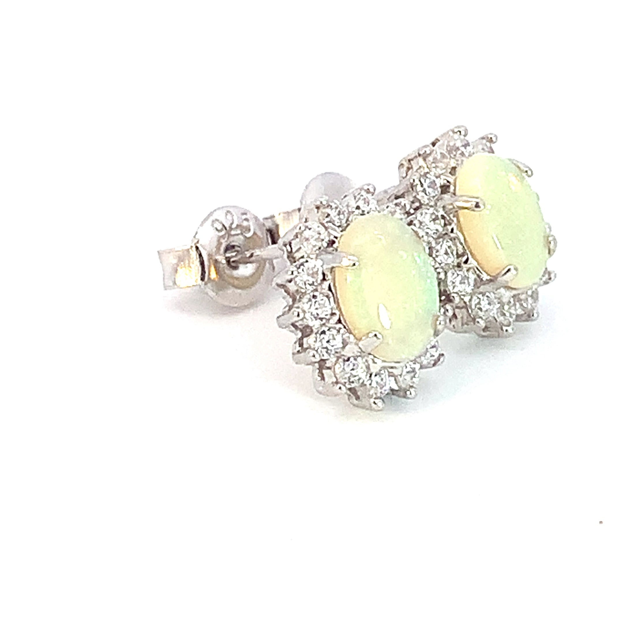 Sterling Silver 7x5mm White Opal cluster earrings - Masterpiece Jewellery Opal & Gems Sydney Australia | Online Shop