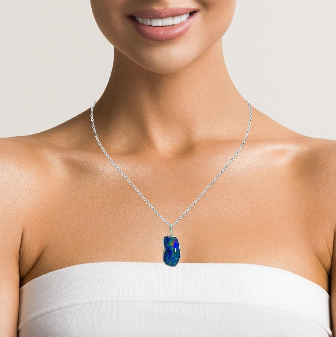Sterling Silver Freeform Triplet Opal Necklace - 28x15mm Rectangular Pendant, Minimalist Gemstone Jewelry, Ideal Gift for Her - Masterpiece Jewellery Opal & Gems Sydney Australia | Online Shop