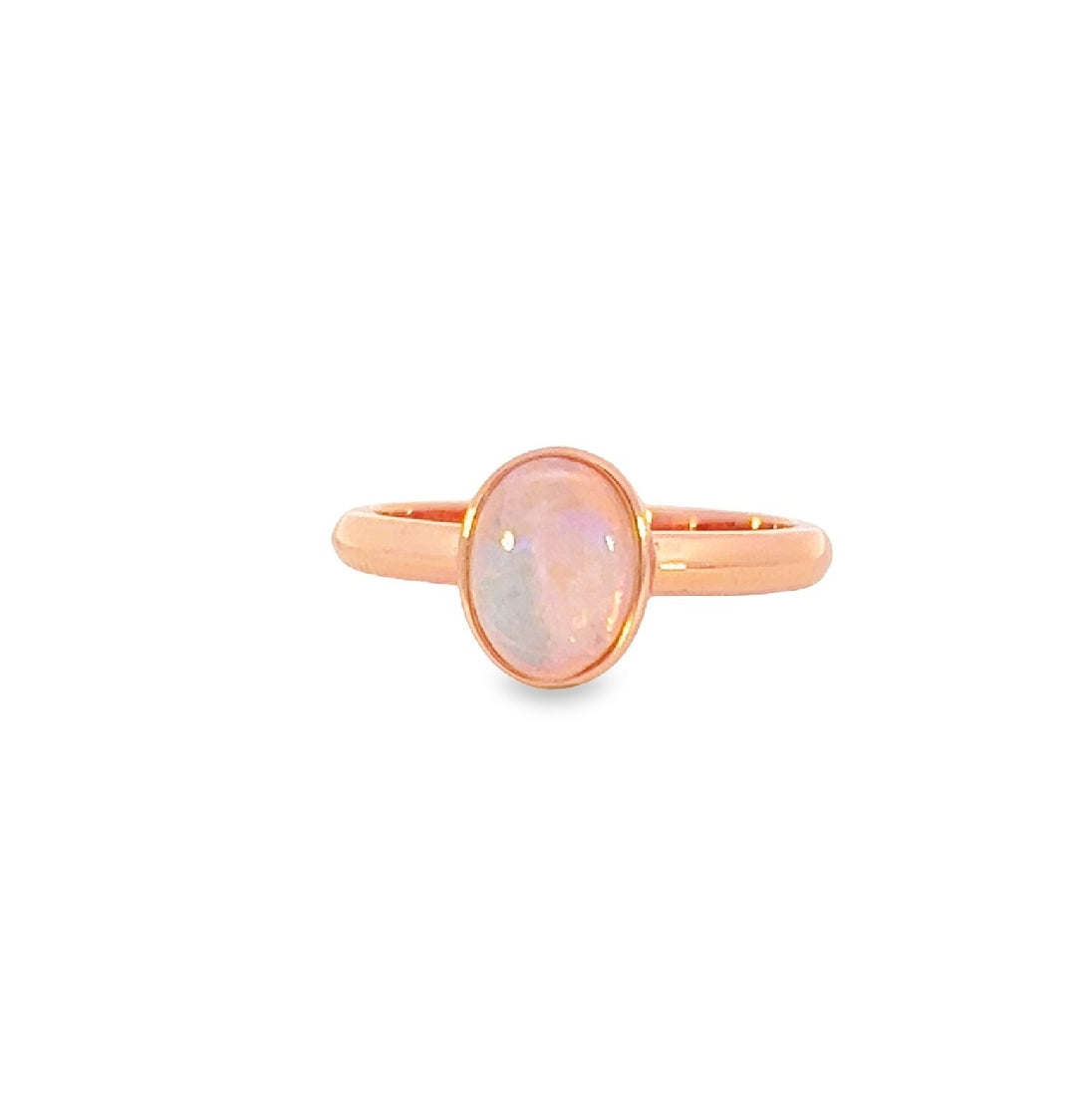 Rose Gold plated sterling silver 8x6mm White Opal ring bezel set - Masterpiece Jewellery Opal & Gems Sydney Australia | Online Shop