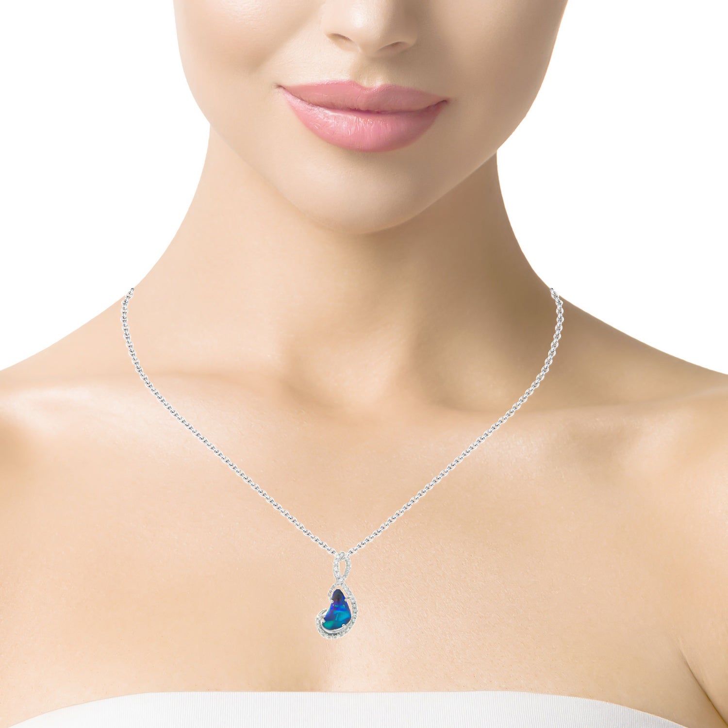 18kt White Gold Black Opal & Diamond Pendant - Exquisite Gold & Silver Opal Necklace Options, Dainty Opal Pendants - Masterpiece Jewellery Opal & Gems Sydney Australia | Online Shop