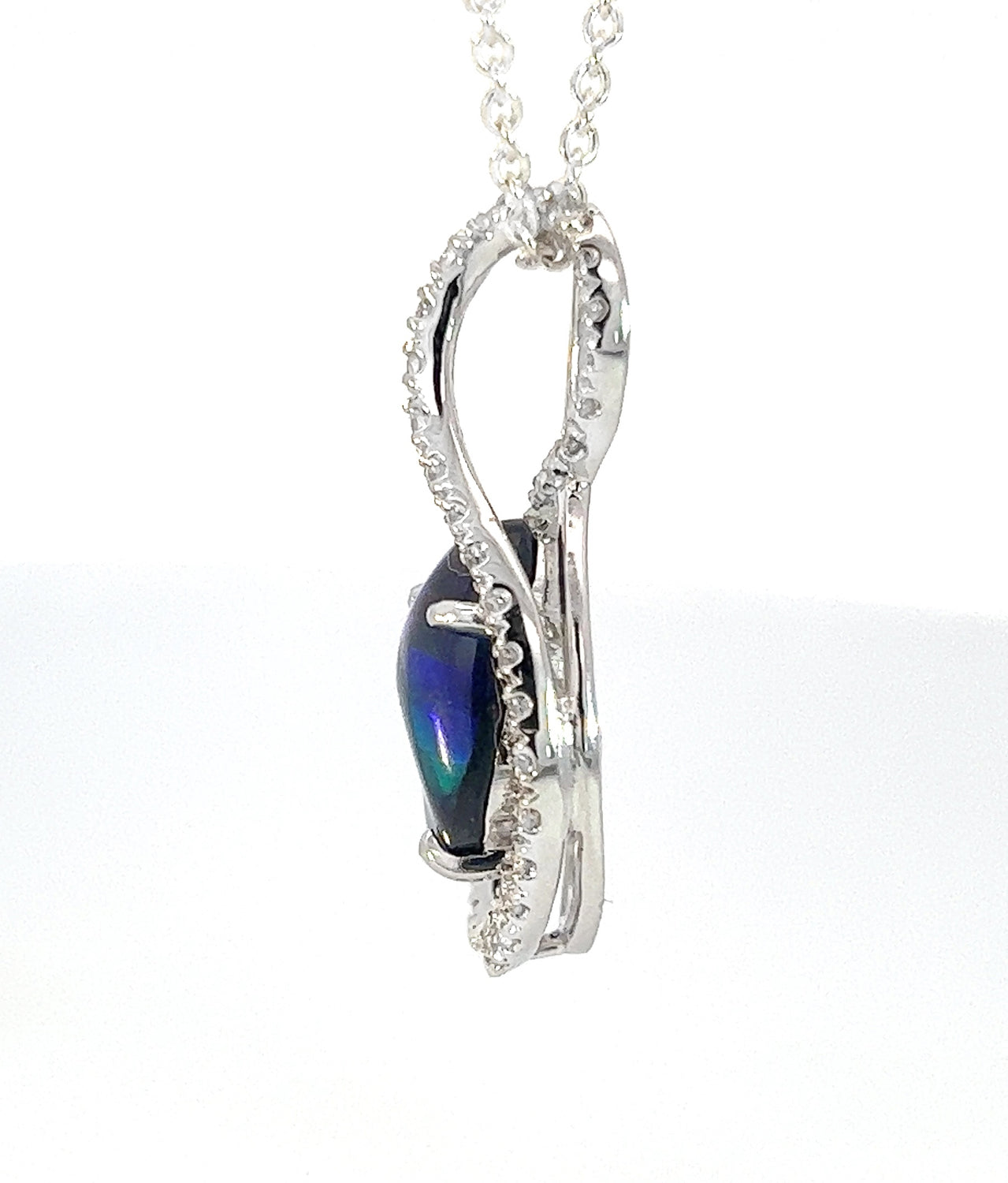 18kt White Gold Black Opal & Diamond Pendant - Exquisite Gold & Silver Opal Necklace Options, Dainty Opal Pendants - Masterpiece Jewellery Opal & Gems Sydney Australia | Online Shop