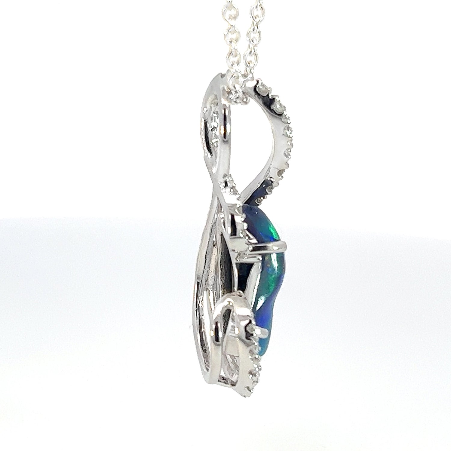 18kt White Gold Black Opal & Diamond Pendant - Exquisite Gold & Silver Opal Necklace Options, Dainty Opal Pendants - Masterpiece Jewellery Opal & Gems Sydney Australia | Online Shop