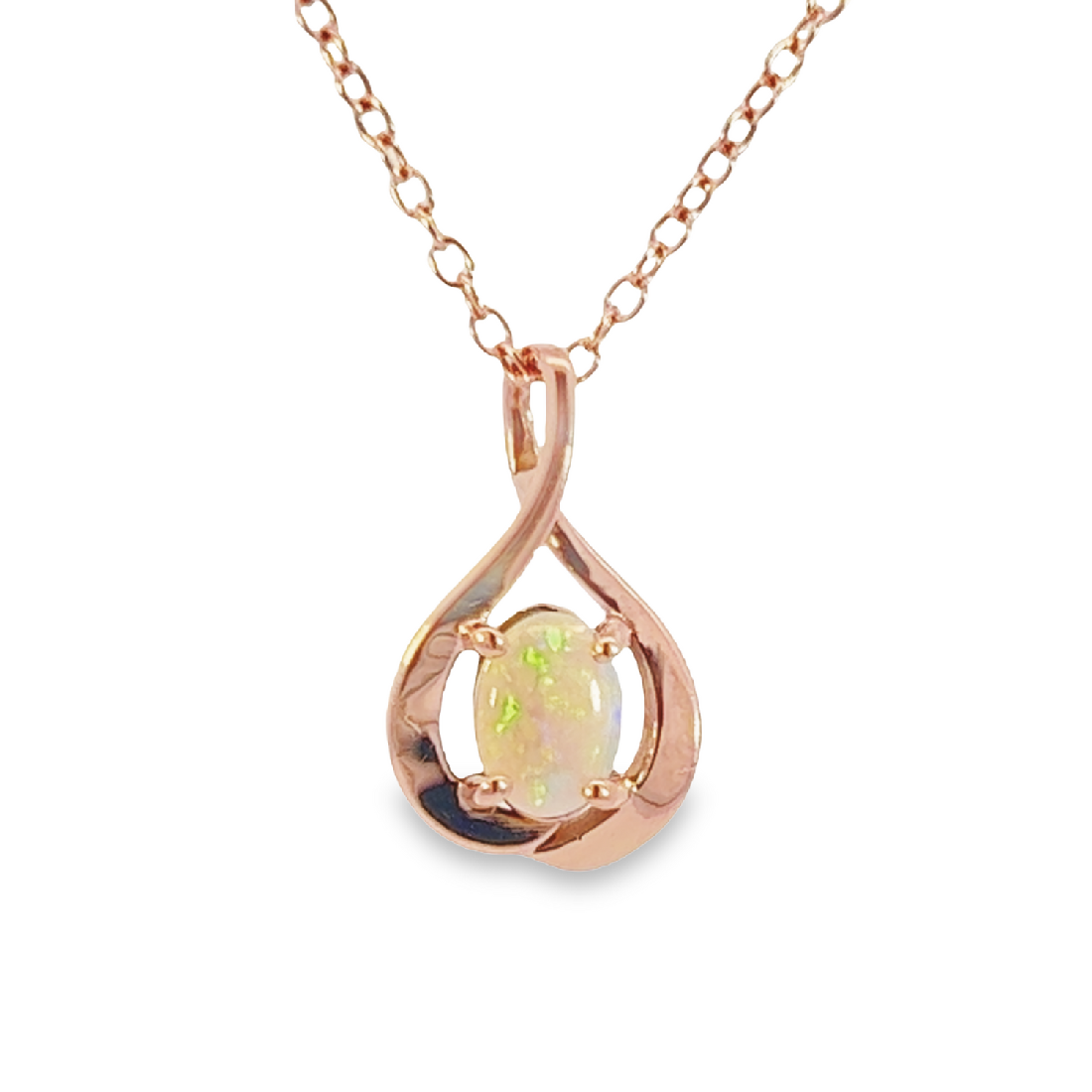 14kt Rose Gold swirl pendant with one Black Opal 0.33ct - Masterpiece Jewellery Opal & Gems Sydney Australia | Online Shop