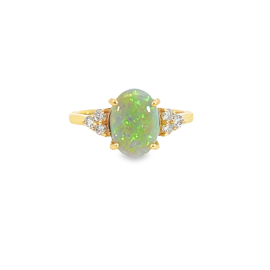 18kt Yellow Gold Semi Black Opal 2.31ct with Round Brilliant cut diamonds ring - Masterpiece Jewellery Opal & Gems Sydney Australia | Online Shop