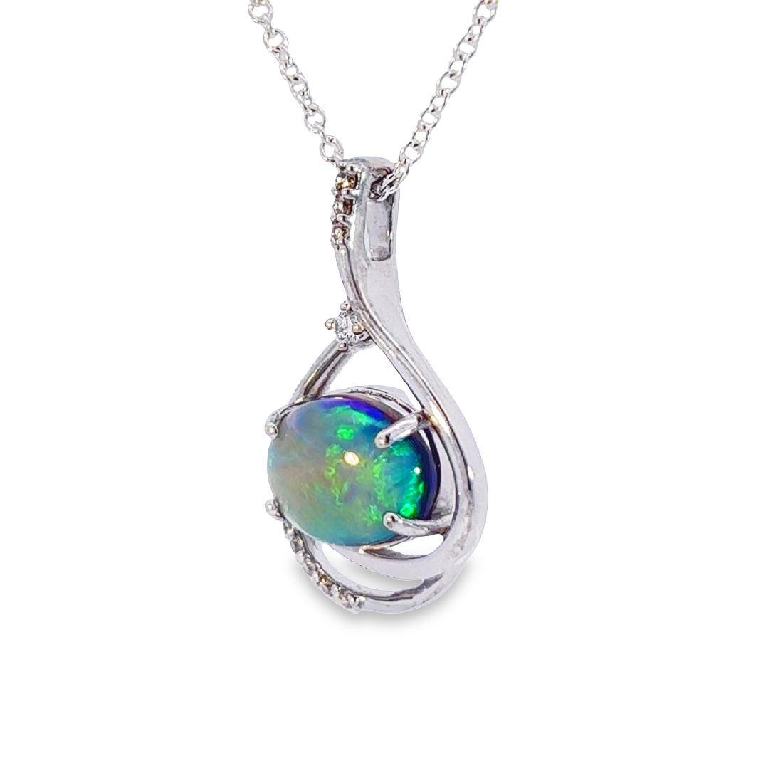 14kt White Gold Black Opal 2.08ct and Diamond pendant - Masterpiece Jewellery Opal & Gems Sydney Australia | Online Shop