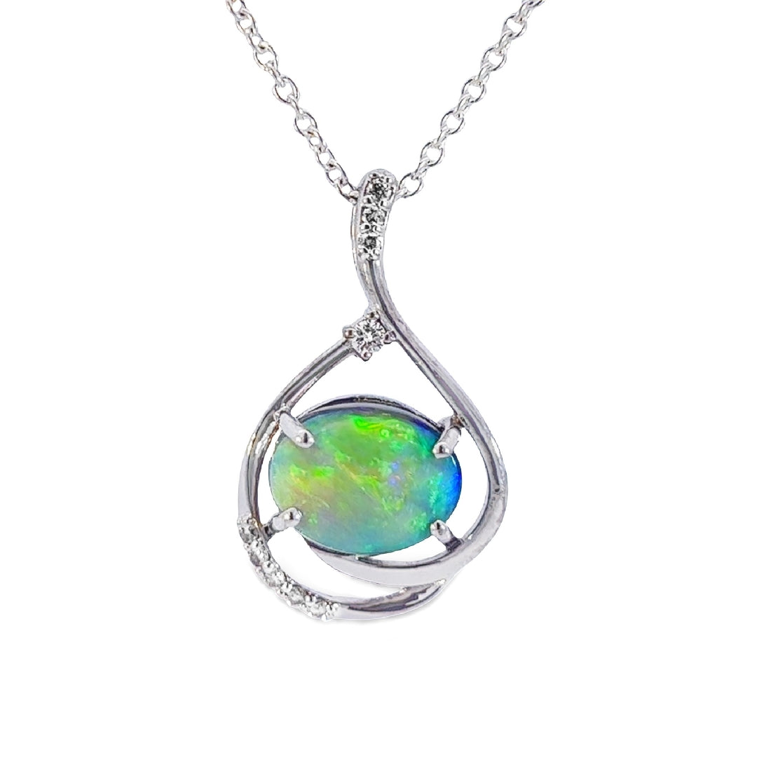 14kt White Gold Black Opal 2.08ct and Diamond pendant - Masterpiece Jewellery Opal & Gems Sydney Australia | Online Shop