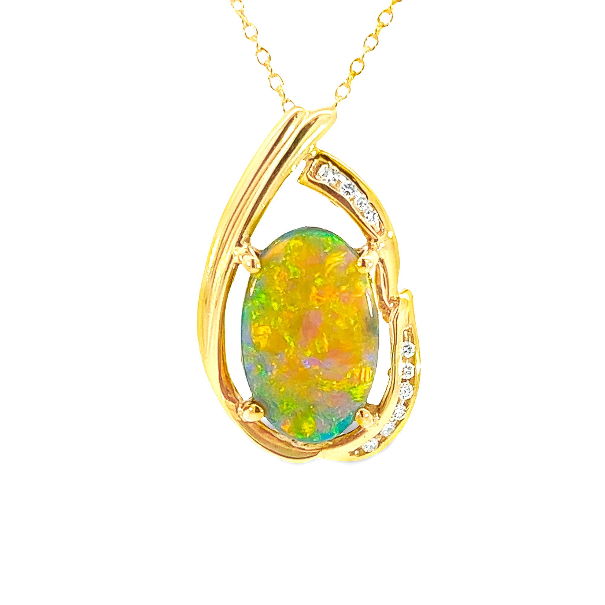 18Kt Yellow Gold Pendant - 5.39ct Black Opal & Diamond, Opal Birthstone Necklace, Dainty Minimalist Jewelry, Perfect Gift for Her, Women's Necklace - Masterpiece Jewellery Opal & Gems Sydney Australia | Online Shop