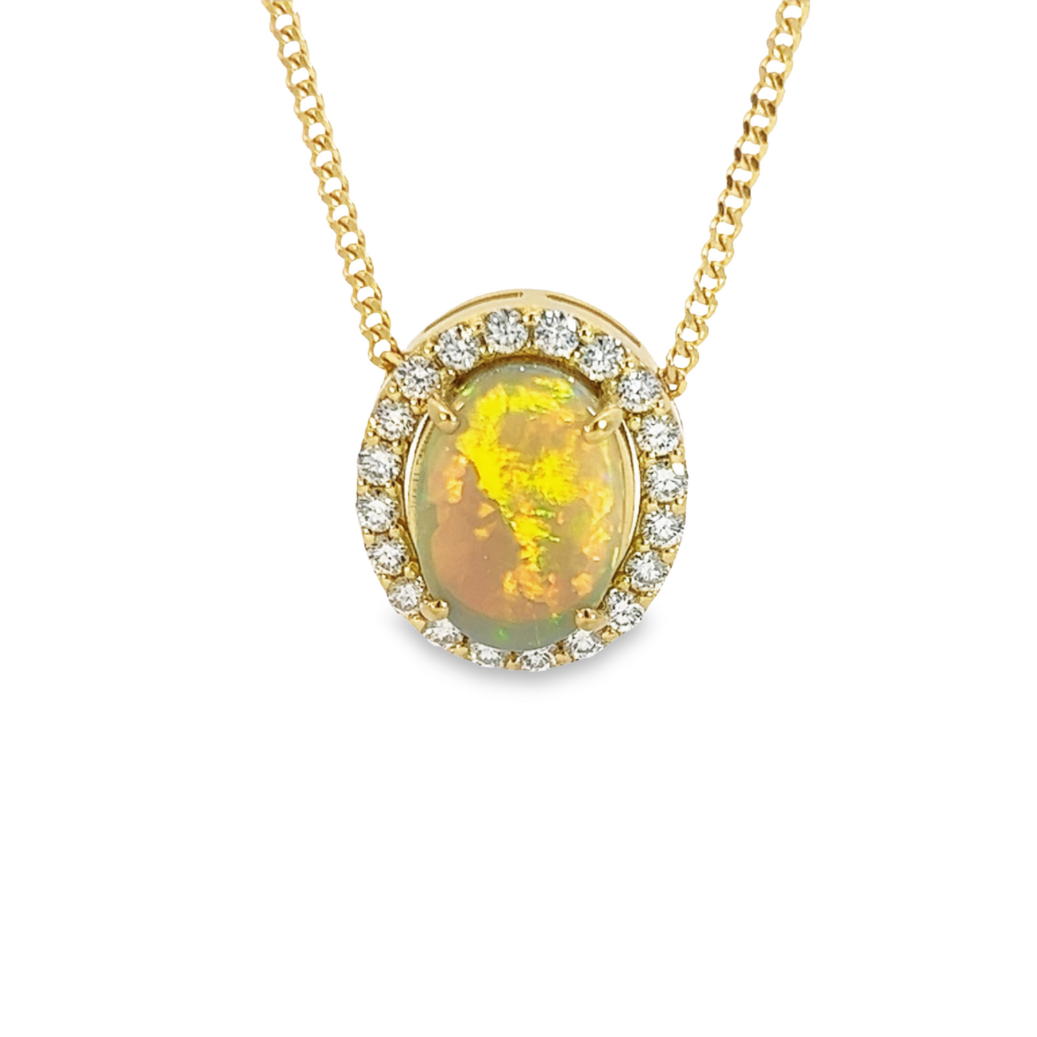 18kt Yellow Gold halo slider pendant with 2ct Opal and diamonds 0.43ct - Masterpiece Jewellery Opal & Gems Sydney Australia | Online Shop