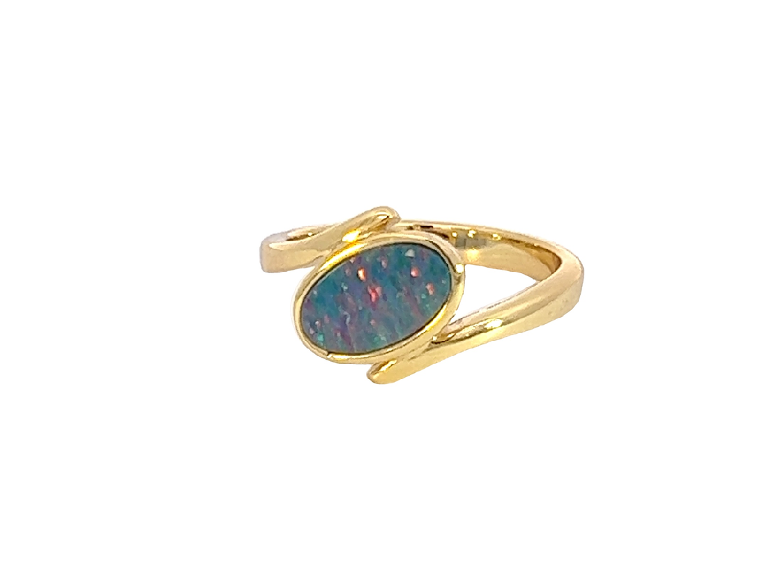 Gold plate sterling silver oval shape opal doublet ring - Masterpiece Jewellery Opal & Gems Sydney Australia | Online Shop