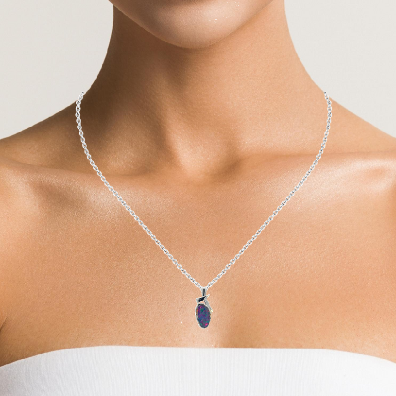 Sterling Silver Opal doublet 22.7x9.8mm pendant - Masterpiece Jewellery Opal & Gems Sydney Australia | Online Shop