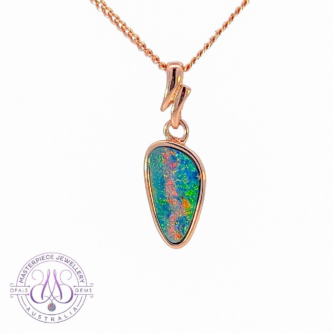 Rose Gold plated Opal doublet 21x7.3mm pendant - Masterpiece Jewellery Opal & Gems Sydney Australia | Online Shop