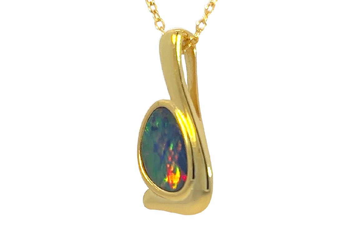 Gold Plate Silver Opal doublet 21x8.8mm pendant - Masterpiece Jewellery Opal & Gems Sydney Australia | Online Shop