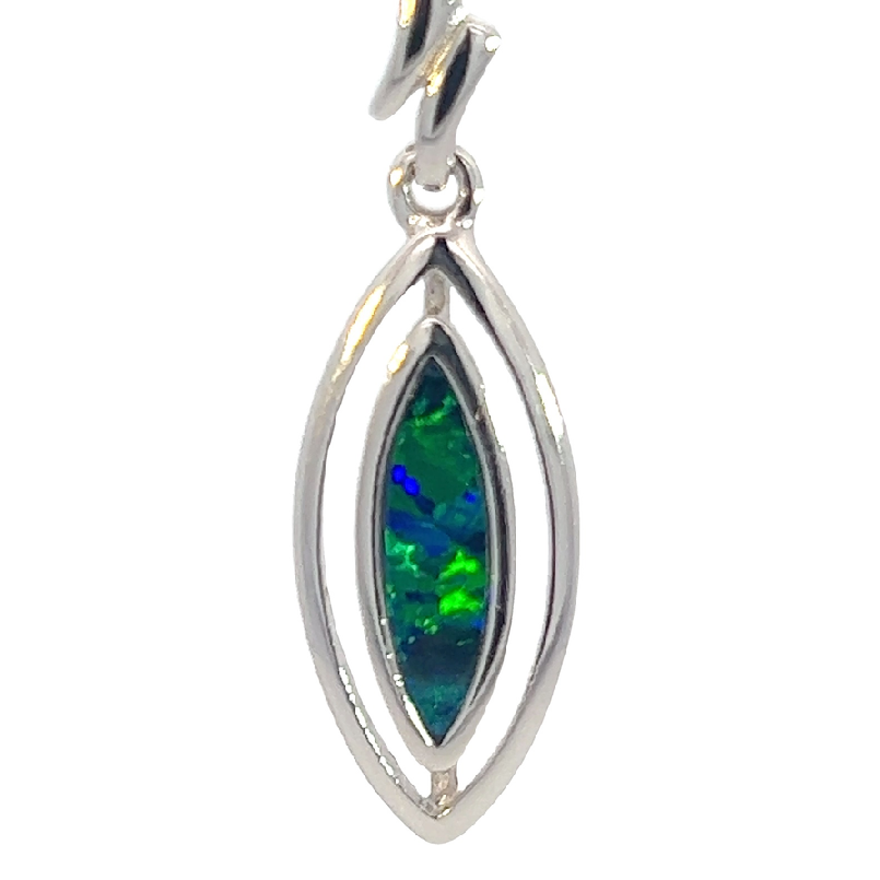 Sterling Silver Marquise shape Opal doublet 12x4mm pendant - Masterpiece Jewellery Opal & Gems Sydney Australia | Online Shop