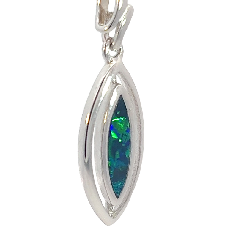 Sterling Silver Marquise shape Opal doublet 12x4mm pendant - Masterpiece Jewellery Opal & Gems Sydney Australia | Online Shop