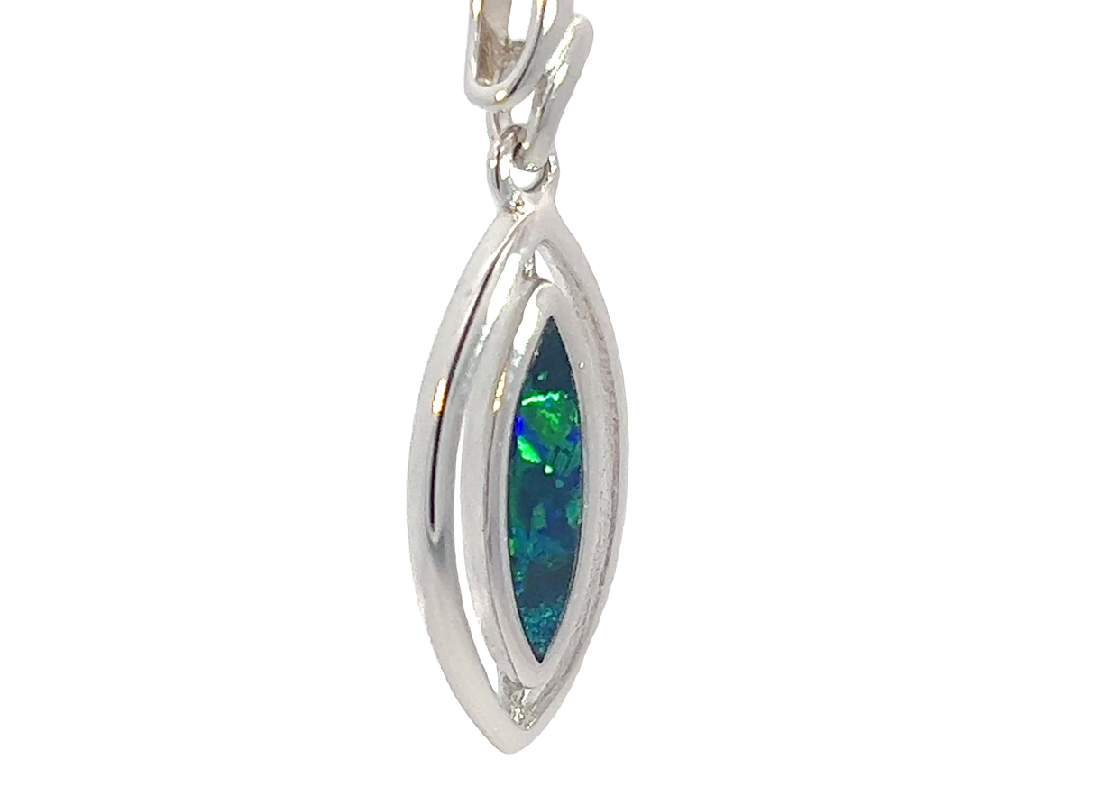 Sterling Silver Marquise shape Opal doublet 12x4mm pendant - Masterpiece Jewellery Opal & Gems Sydney Australia | Online Shop