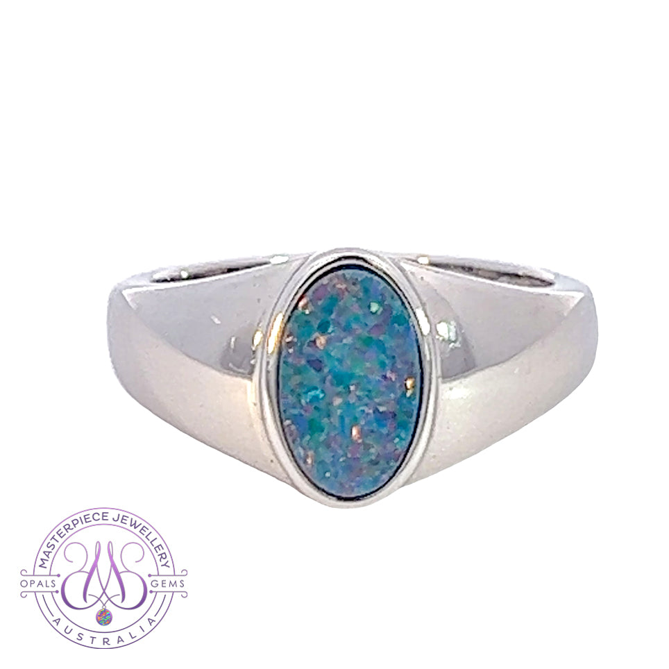 Sterling Silver Opal doublet solid shank ring - Masterpiece Jewellery Opal & Gems Sydney Australia | Online Shop