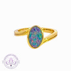 Gold plated silver Opal doublet solitaire cross over ring - Masterpiece Jewellery Opal & Gems Sydney Australia | Online Shop