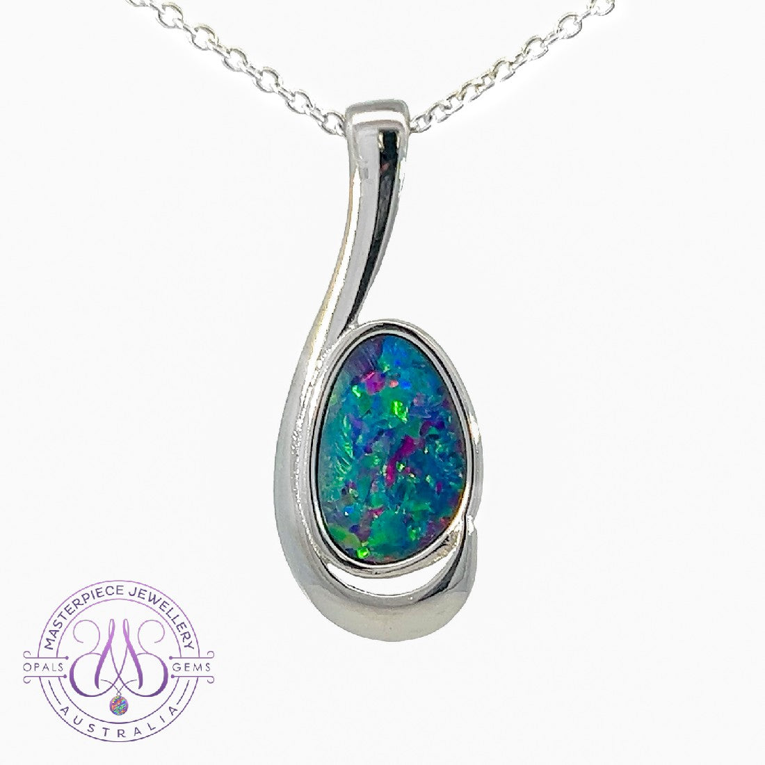 Sterling Silver Opal doublet 27x11mm pendant - Masterpiece Jewellery Opal & Gems Sydney Australia | Online Shop