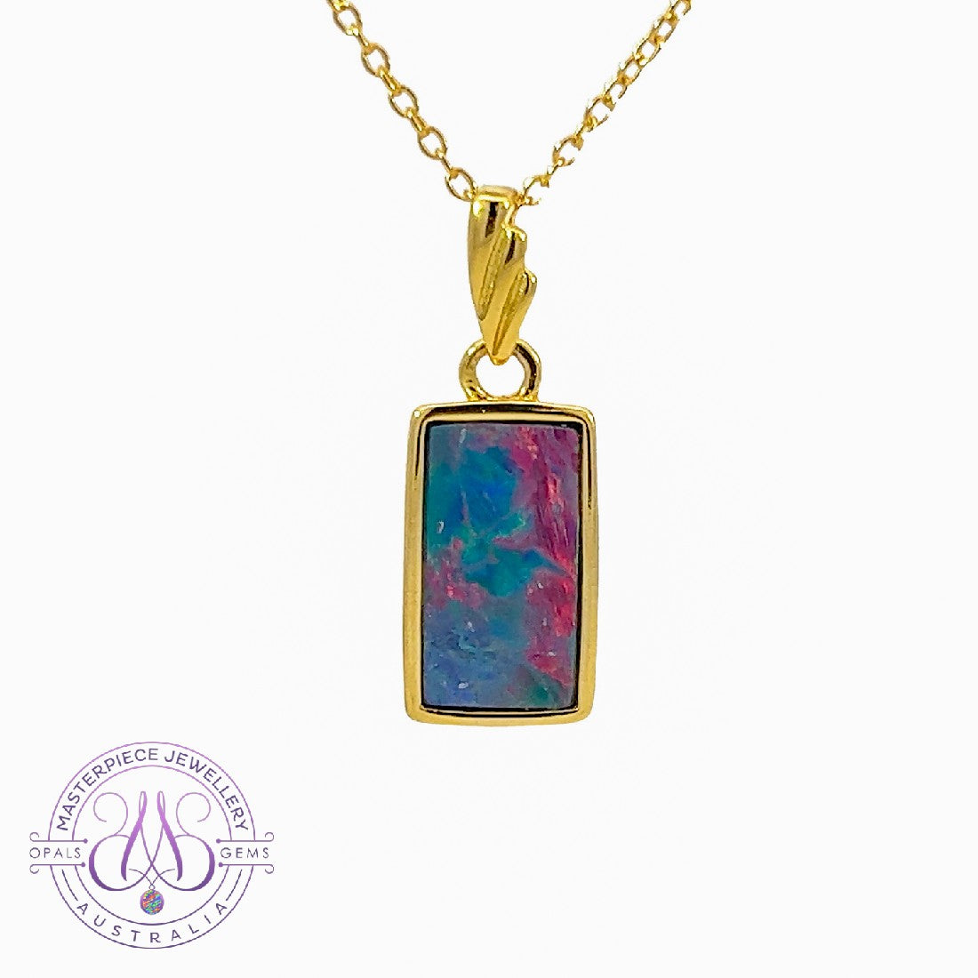 Gold plated Silver Opal rectangular 21x8mm pendant - Masterpiece Jewellery Opal & Gems Sydney Australia | Online Shop