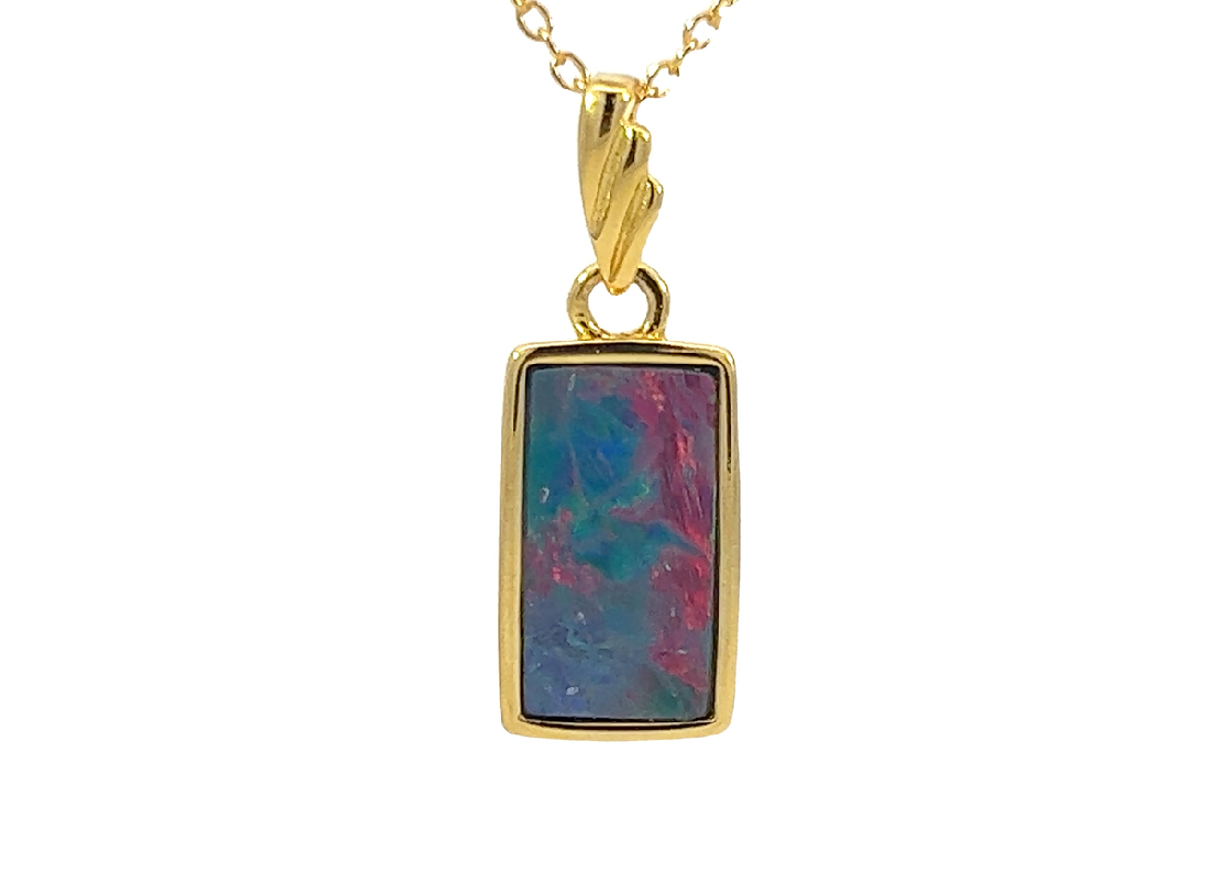 Gold plated Silver Opal rectangular 21x8mm pendant - Masterpiece Jewellery Opal & Gems Sydney Australia | Online Shop