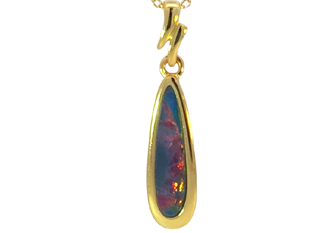 Gold Plated silver Opal doublet 28x6mm pendant - Masterpiece Jewellery Opal & Gems Sydney Australia | Online Shop