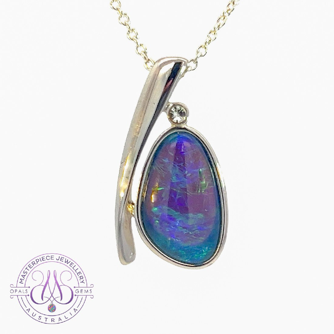 Sterling Silver Opal triplet freeform 24.3x13mm pendant - Masterpiece Jewellery Opal & Gems Sydney Australia | Online Shop