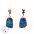 Rose Gold plated sterling silver dangling Opal doublet earrings - Masterpiece Jewellery Opal & Gems Sydney Australia | Online Shop