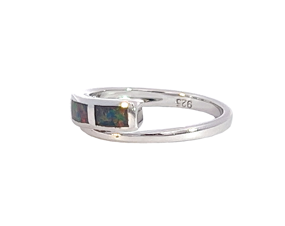 Sterling Silver cross over inlay opal ring - Masterpiece Jewellery Opal & Gems Sydney Australia | Online Shop