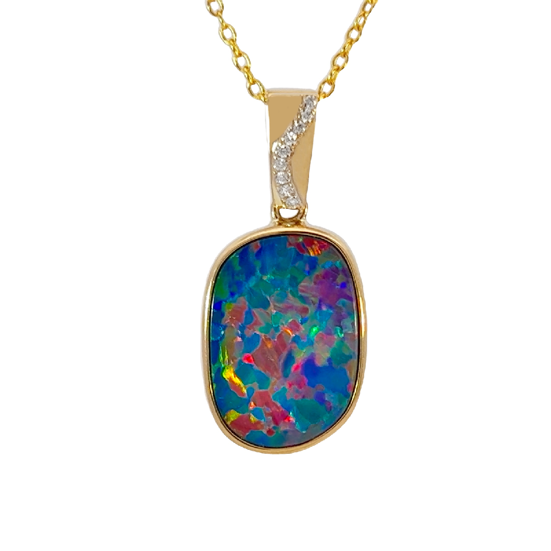 14kt Yellow Gold Opal doublet square shape pendant - Masterpiece Jewellery Opal & Gems Sydney Australia | Online Shop