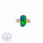 14kt Yellow Gold double row shank with one Opal doublet Blue Green and diamond ring - Masterpiece Jewellery Opal & Gems Sydney Australia | Online Shop