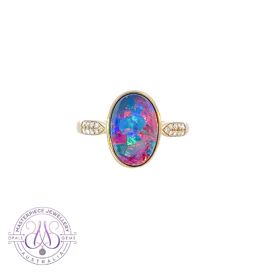 14kt Yellow Gold Oval Fire Opal doublet and diamond ring - Masterpiece Jewellery Opal & Gems Sydney Australia | Online Shop