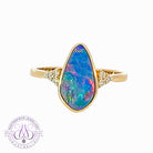 14kt Yellow Gold Opal doublet red flash with diamonds ring - Masterpiece Jewellery Opal & Gems Sydney Australia | Online Shop