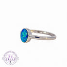 14kt White Gold Solitaire Opal doublet Blue Green bezel set ring` - Masterpiece Jewellery Opal & Gems Sydney Australia | Online Shop