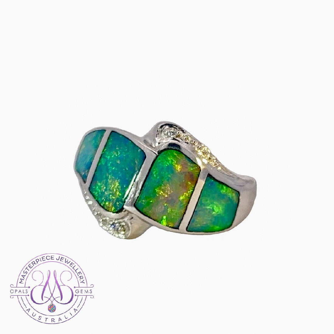 Sterling Silver Opal inlay band shaped - Masterpiece Jewellery Opal & Gems Sydney Australia | Online Shop