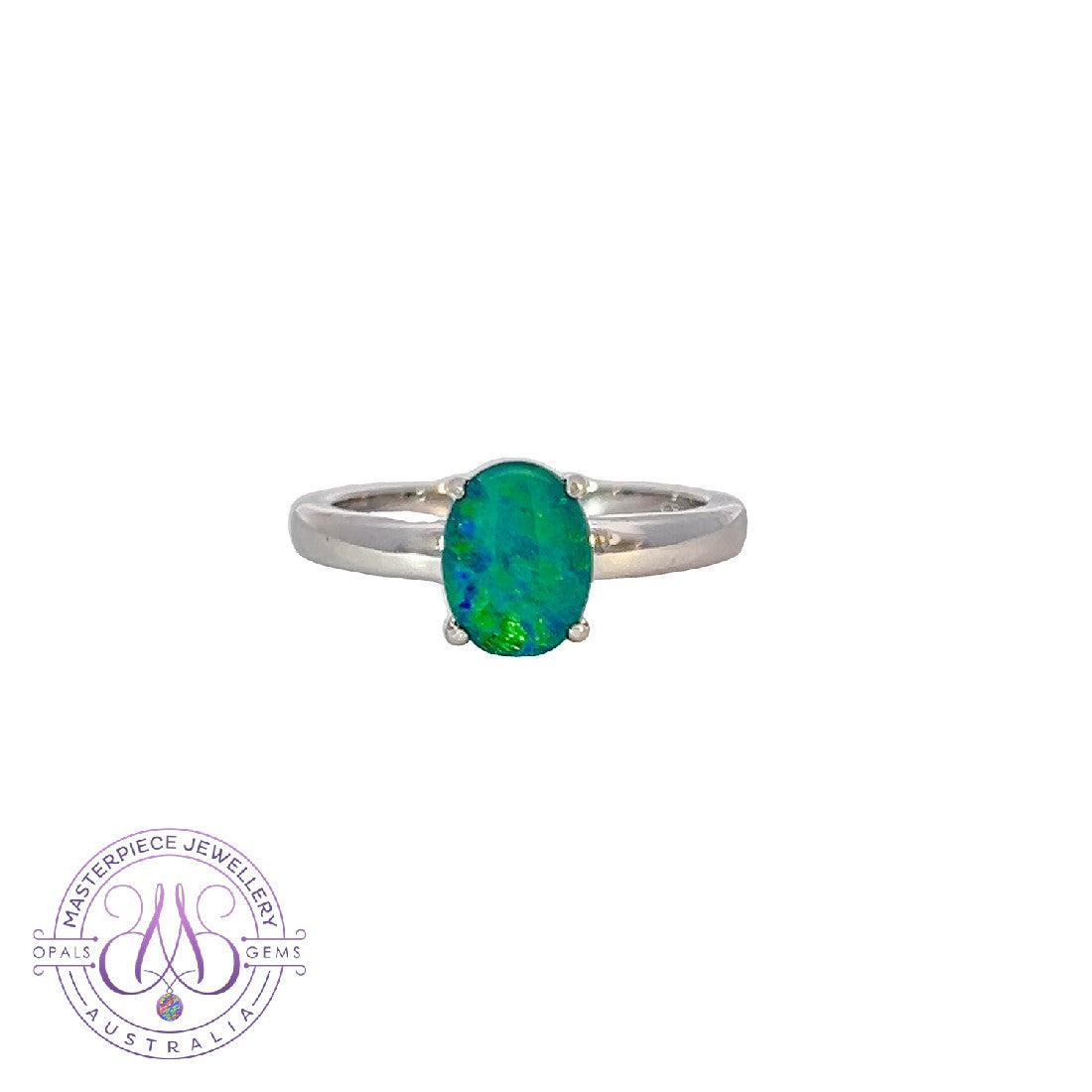 Sterling Silver solitaire Opal triplet 8x6mm ring - Masterpiece Jewellery Opal & Gems Sydney Australia | Online Shop