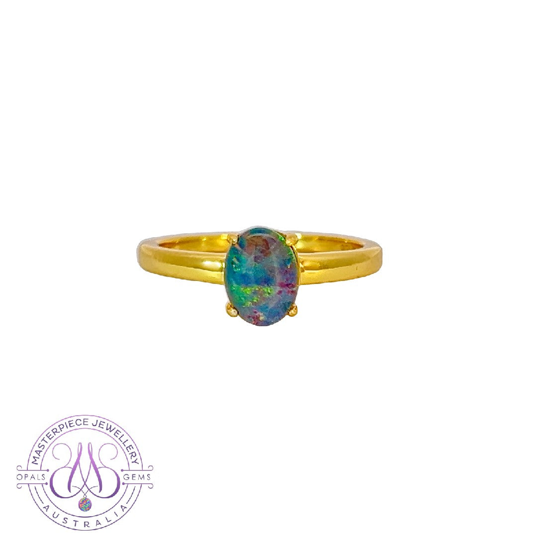 Gold Plated silver solitaire 8x6mm Opal triplet ring - Masterpiece Jewellery Opal & Gems Sydney Australia | Online Shop