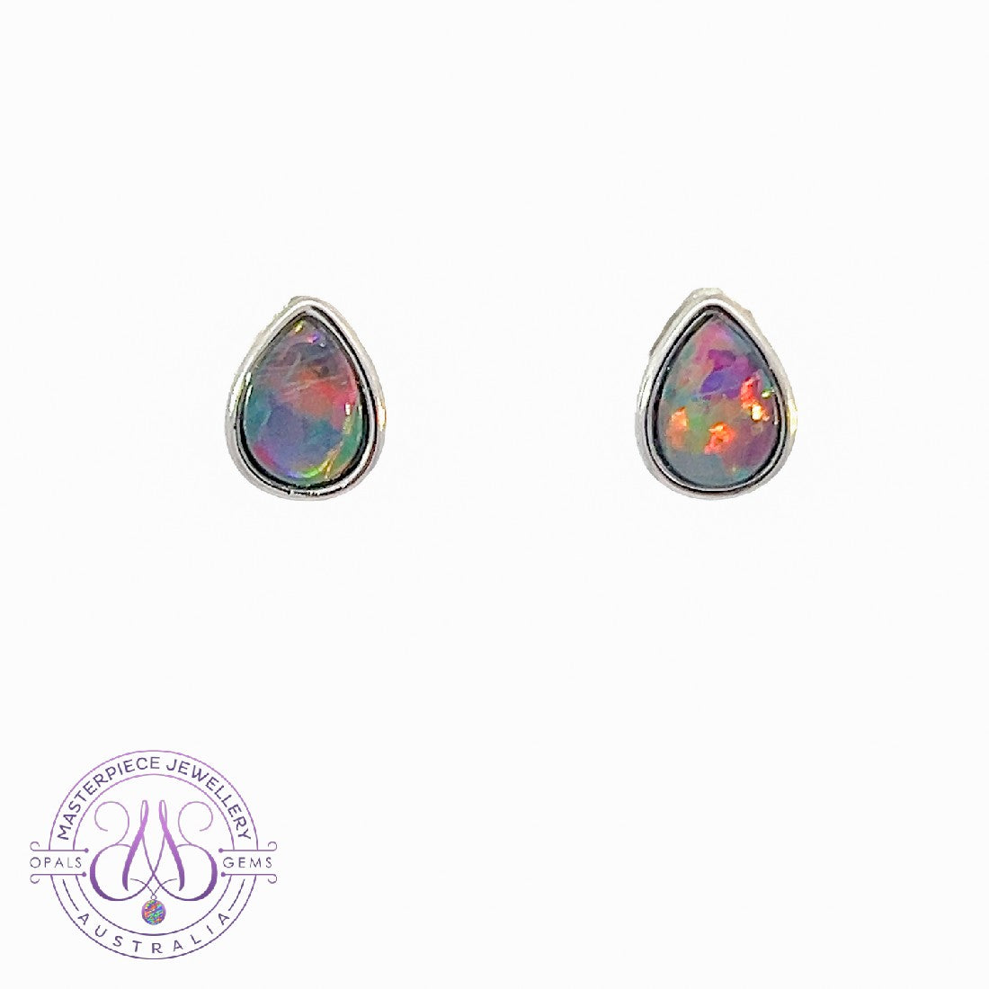 Sterling Silver pair of teardrop studs 8x5mm Opal triplet - Masterpiece Jewellery Opal & Gems Sydney Australia | Online Shop