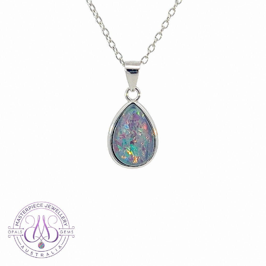 One Sterling Silver Pearshape 10x7mm Opal triplet pendant - Masterpiece Jewellery Opal & Gems Sydney Australia | Online Shop