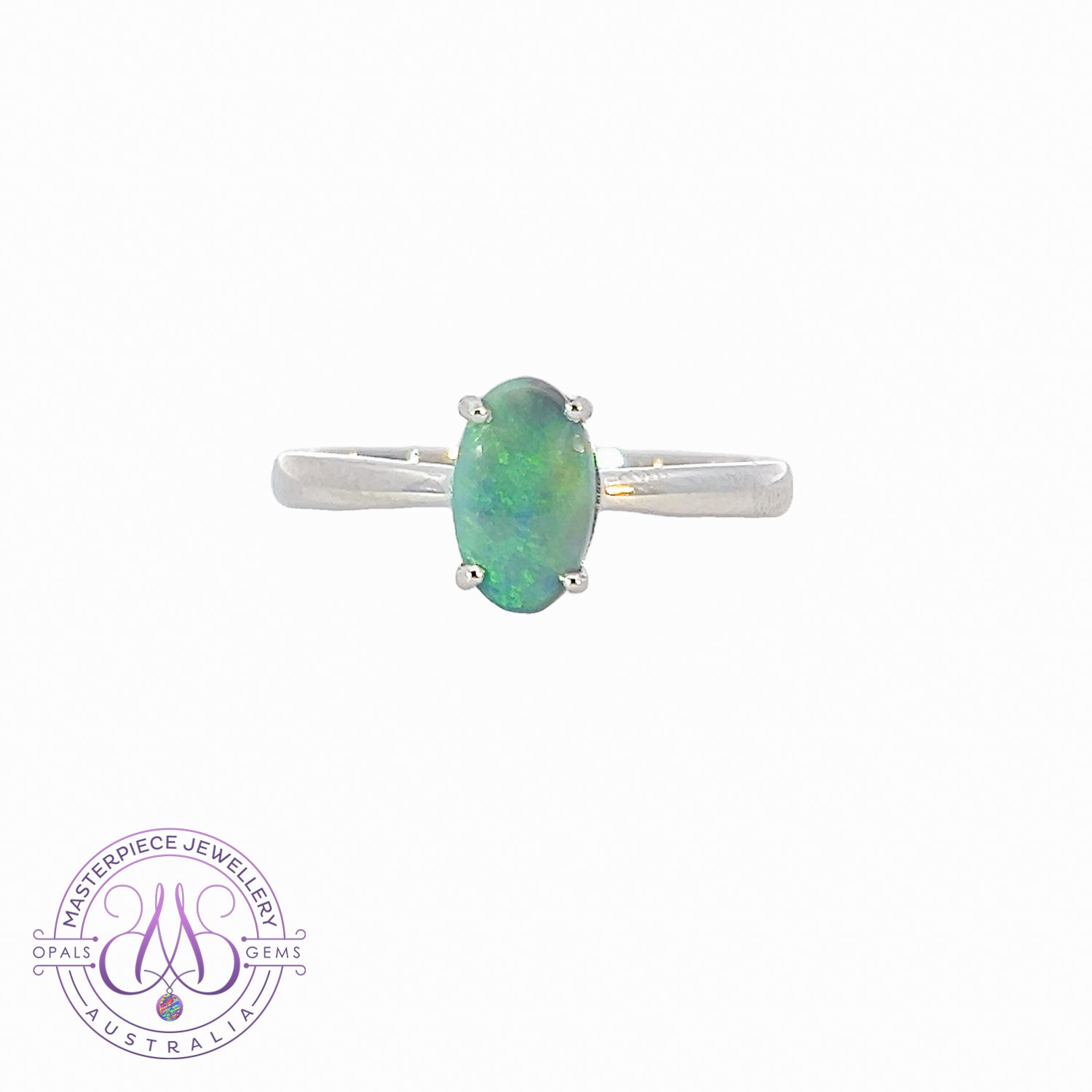 Sterling Silver Black Opal 8.4x5.2mm solitaire ring - Masterpiece Jewellery Opal & Gems Sydney Australia | Online Shop