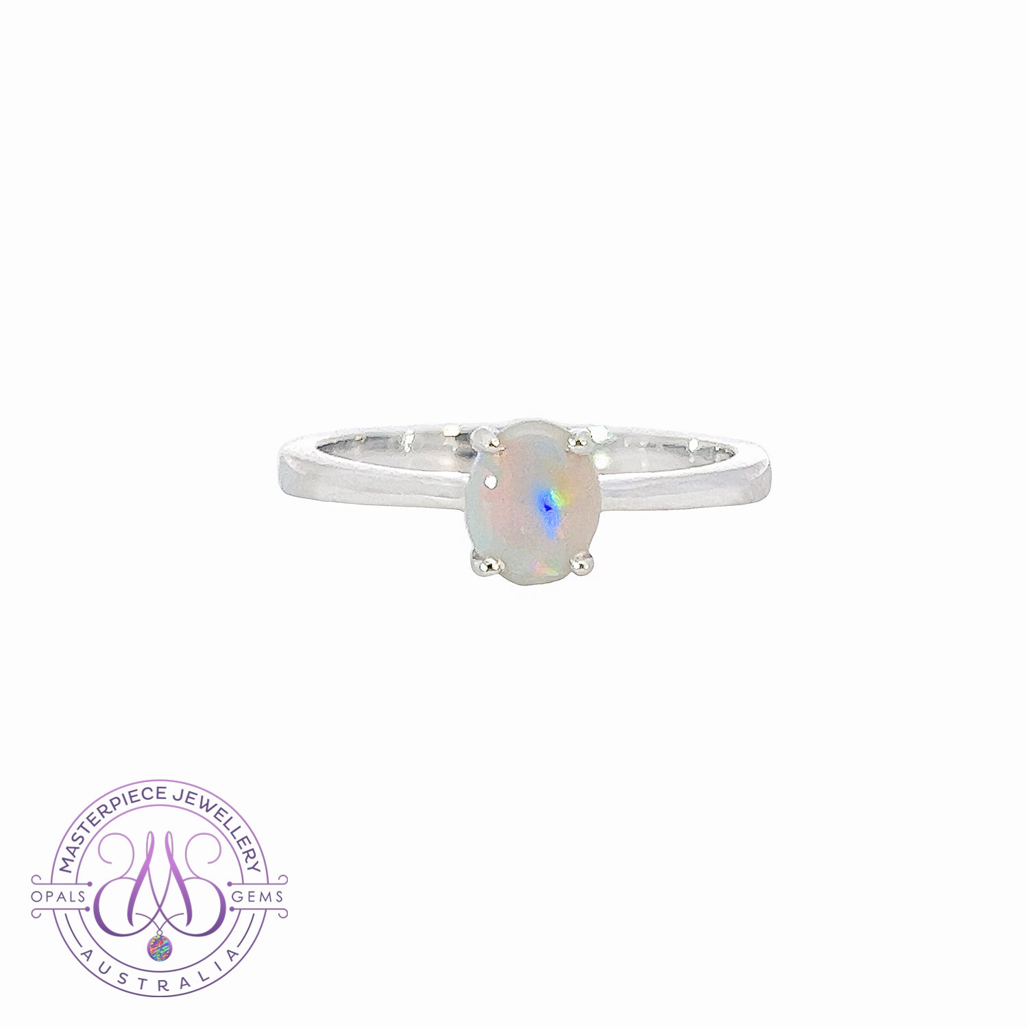 Sterling Silver 6.4x5.2mm Black Opal solitaire ring - Masterpiece Jewellery Opal & Gems Sydney Australia | Online Shop