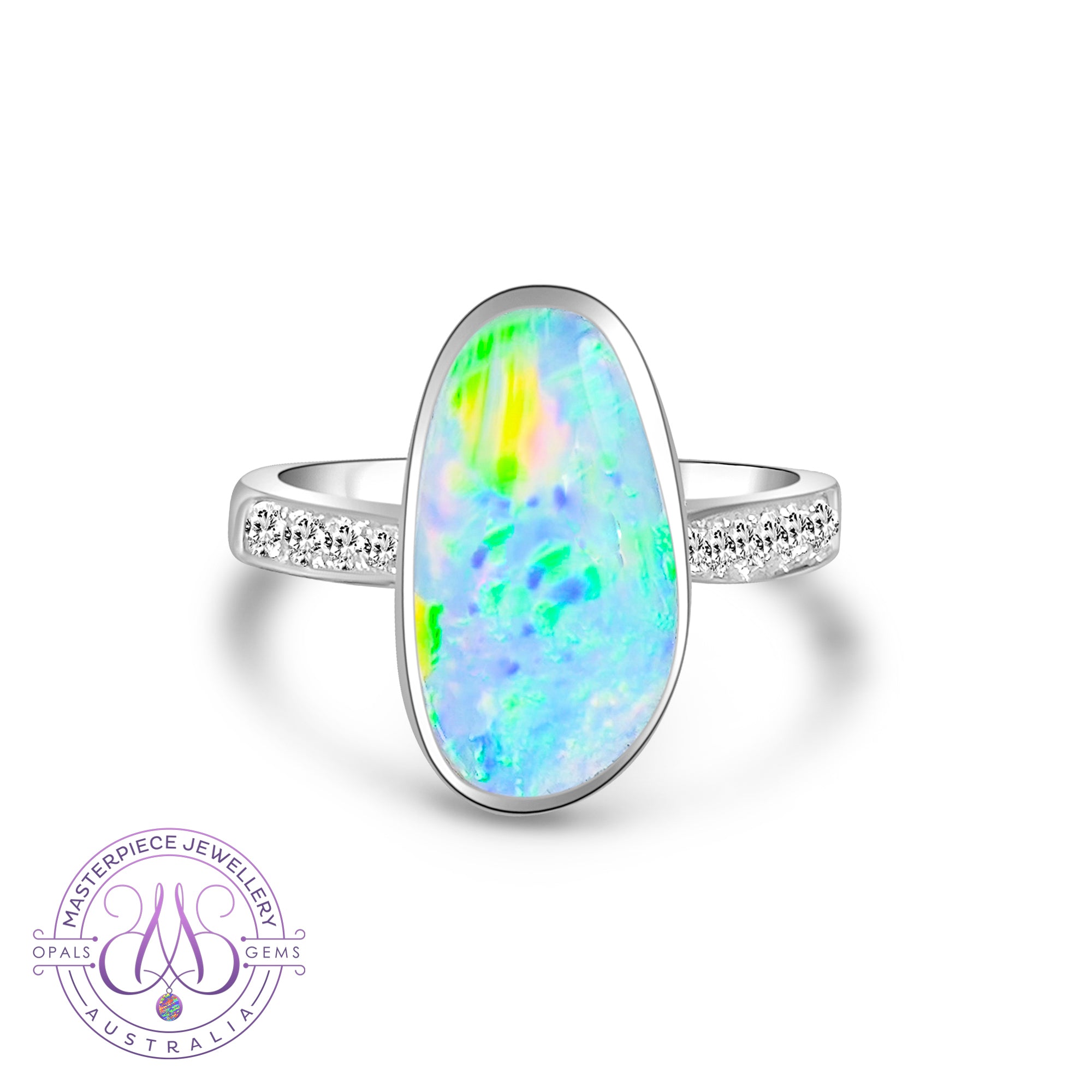 18kt White Gold Crystal Opal 2.01ct and 0.18ct Diamonds ring - Masterpiece Jewellery Opal & Gems Sydney Australia | Online Shop