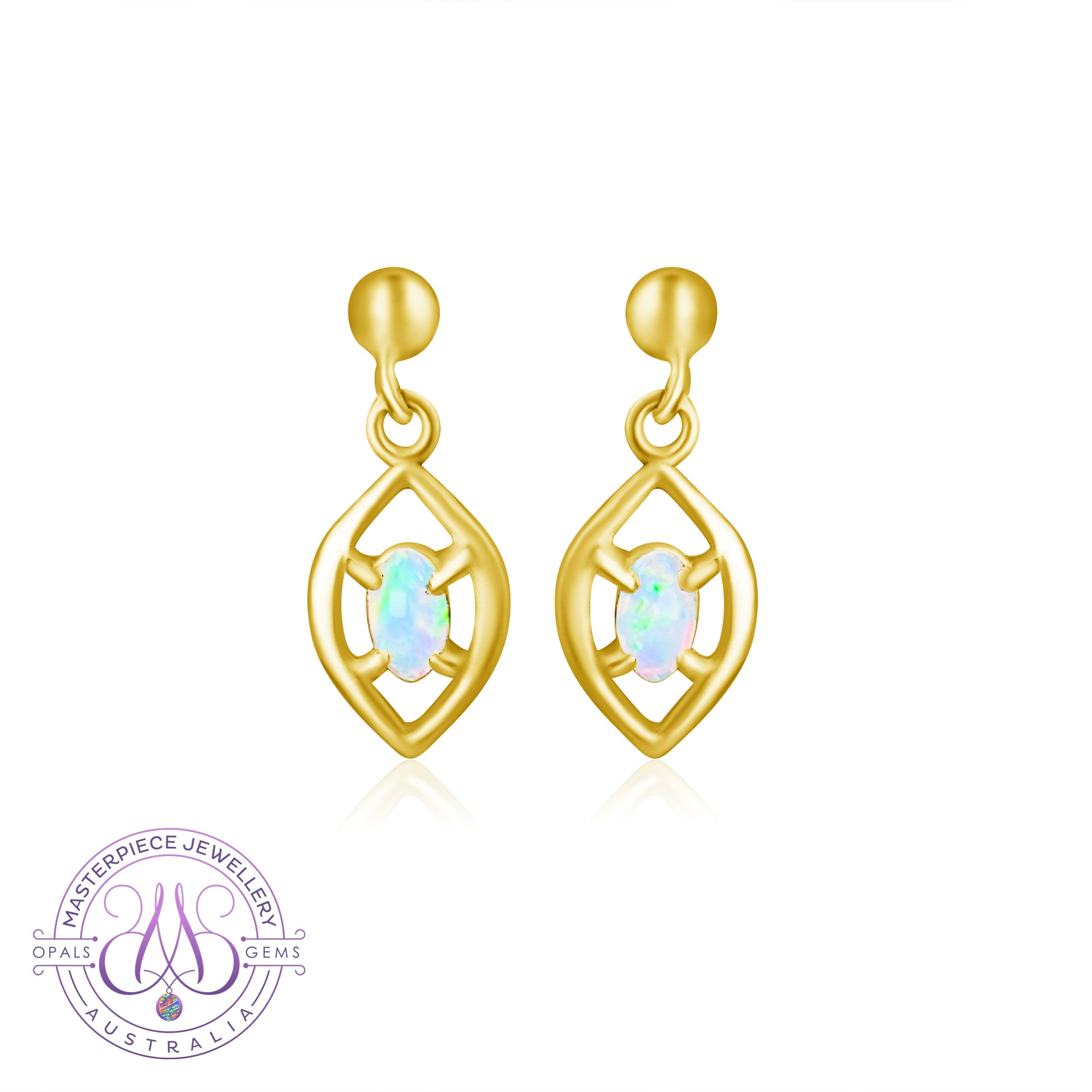 18kt Yellow Gold dangling Crystal Opal 0.31ct earrings - Masterpiece Jewellery Opal & Gems Sydney Australia | Online Shop