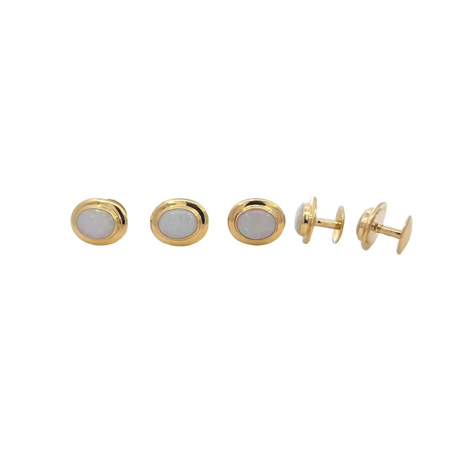 Five 18kt Yellow Gold shirt studs with White Opals - Masterpiece Jewellery Opal & Gems Sydney Australia | Online Shop