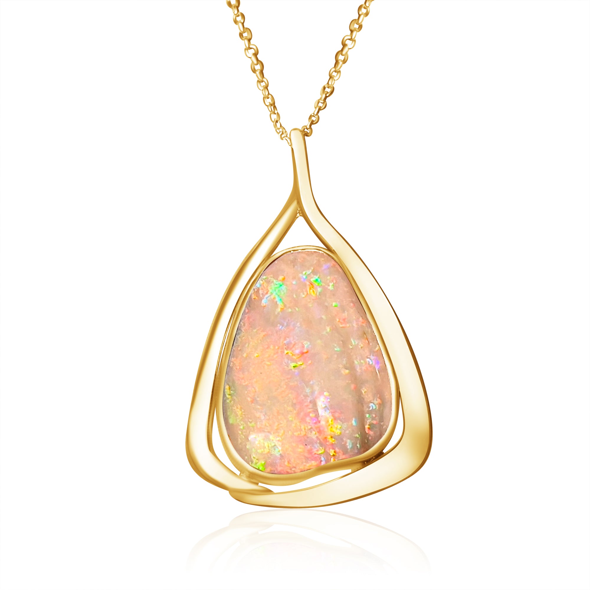 18kt Yellow Gold White Opal 10.24ct bezel set freeform pendant - Masterpiece Jewellery Opal & Gems Sydney Australia | Online Shop