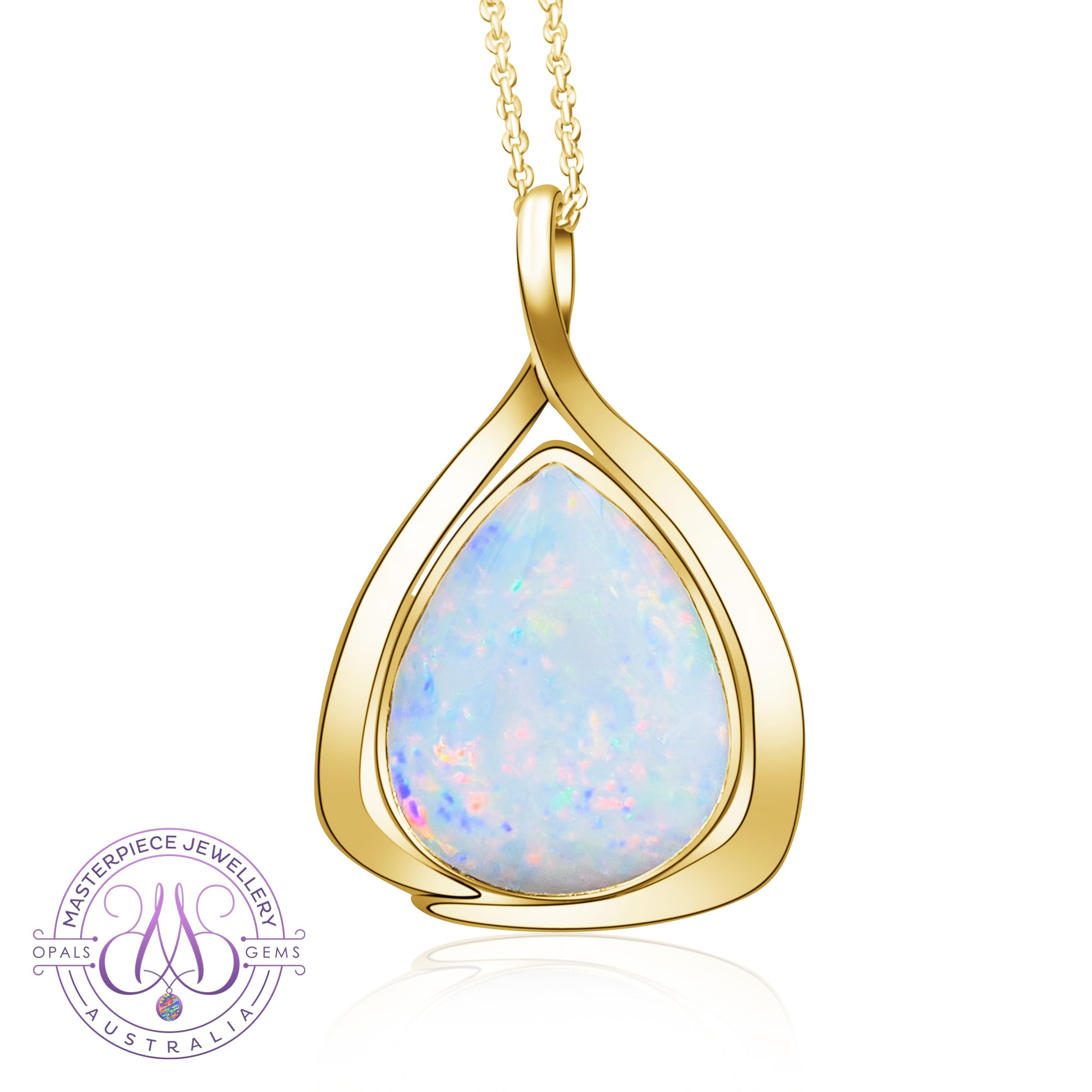 18kt Yellow Gold pear shape White Opal 7.82ct pendant - Masterpiece Jewellery Opal & Gems Sydney Australia | Online Shop