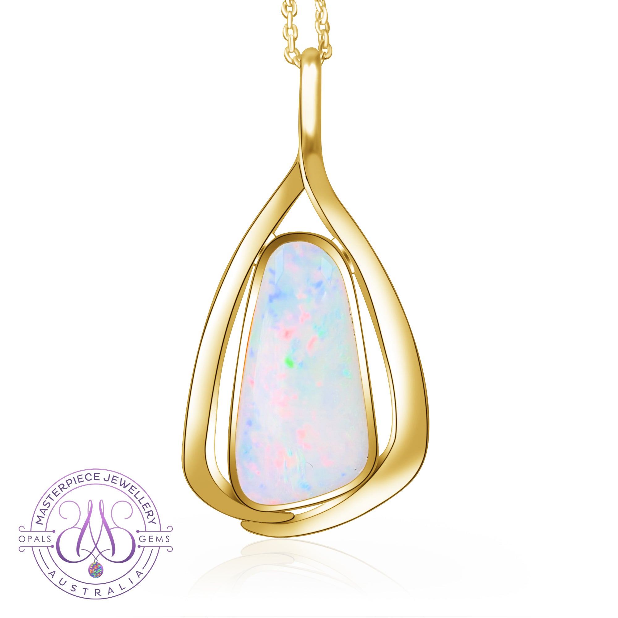 18kt Yellow Gold White Opal 6.21ct pendant - Masterpiece Jewellery Opal & Gems Sydney Australia | Online Shop