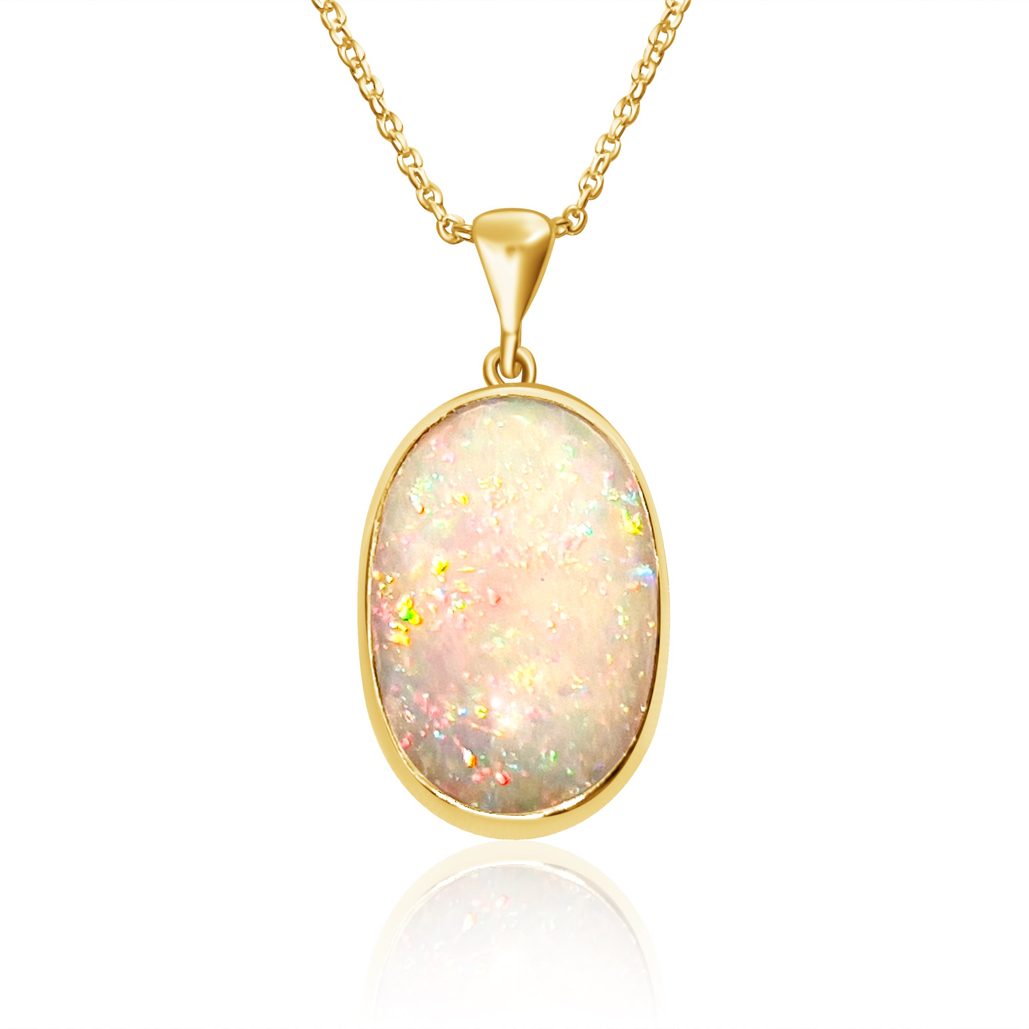 18kt Yellow Gold classic Oval White Opal 6.98ct bezel set pendant - Masterpiece Jewellery Opal & Gems Sydney Australia | Online Shop