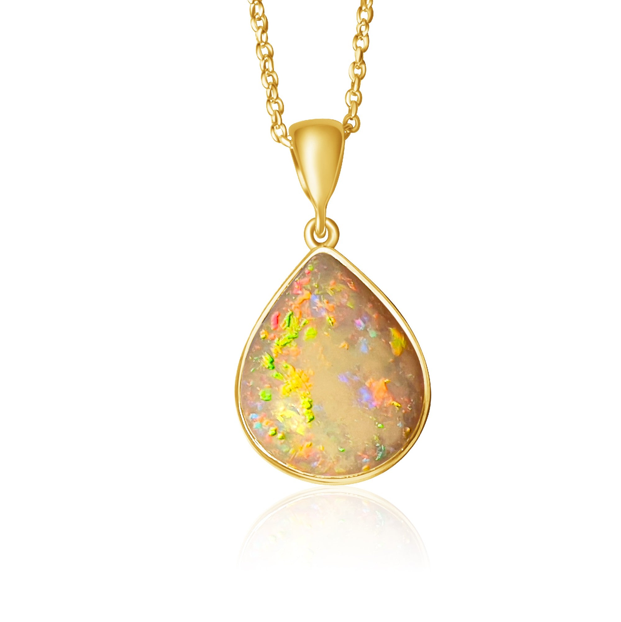 18kt Yellow Gold pearshape 4.25ct White Opal pendant - Masterpiece Jewellery Opal & Gems Sydney Australia | Online Shop