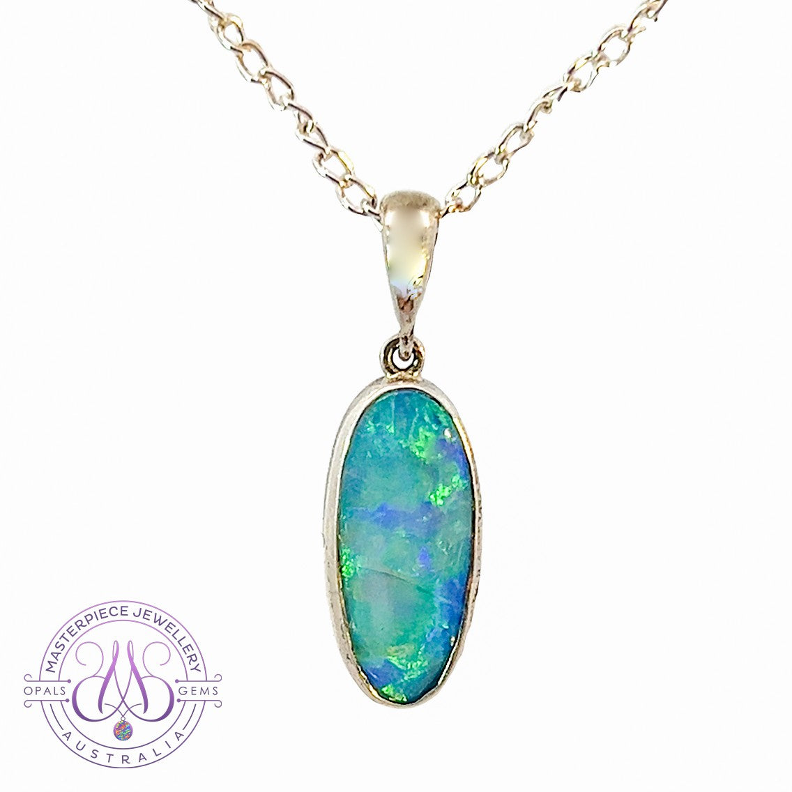 Sterling Silver Light Opal doublet pendant 16x7mm - Masterpiece Jewellery Opal & Gems Sydney Australia | Online Shop