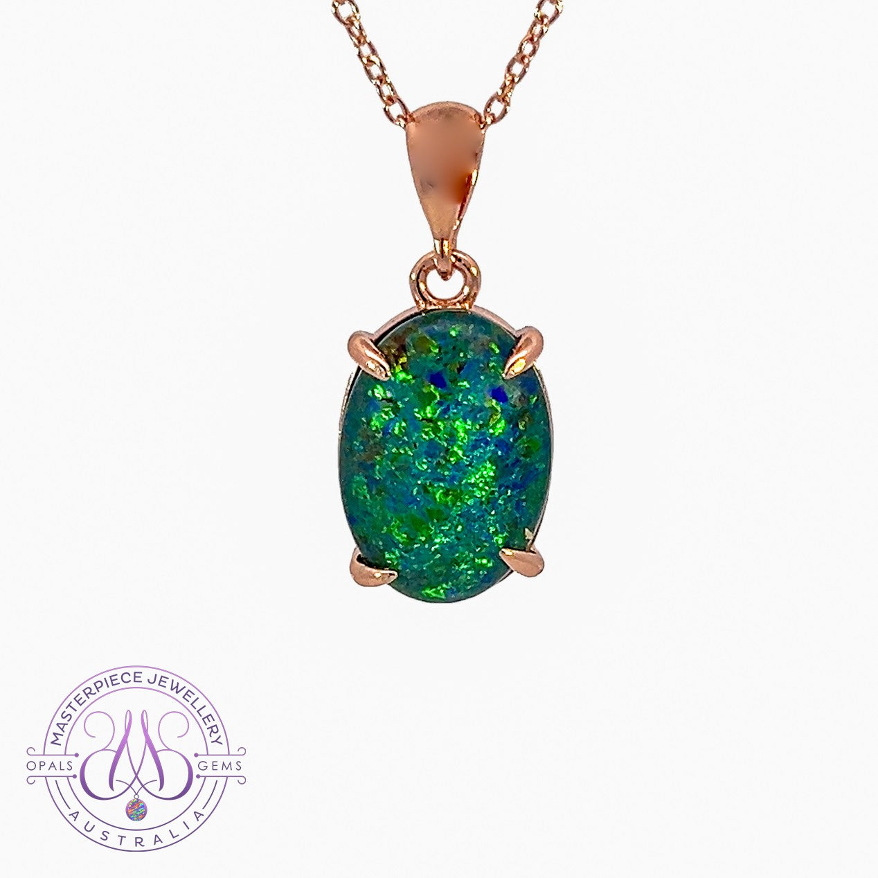 Sterling Silver Rose Gold plated 14x10mm Opal triplet claw set pendant - Masterpiece Jewellery Opal & Gems Sydney Australia | Online Shop